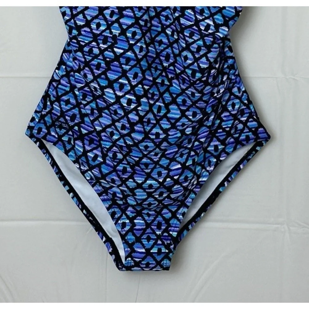 Speedo One Piece Performance Swimsuit Size 8 Blue Purple V Neck Beach Wear